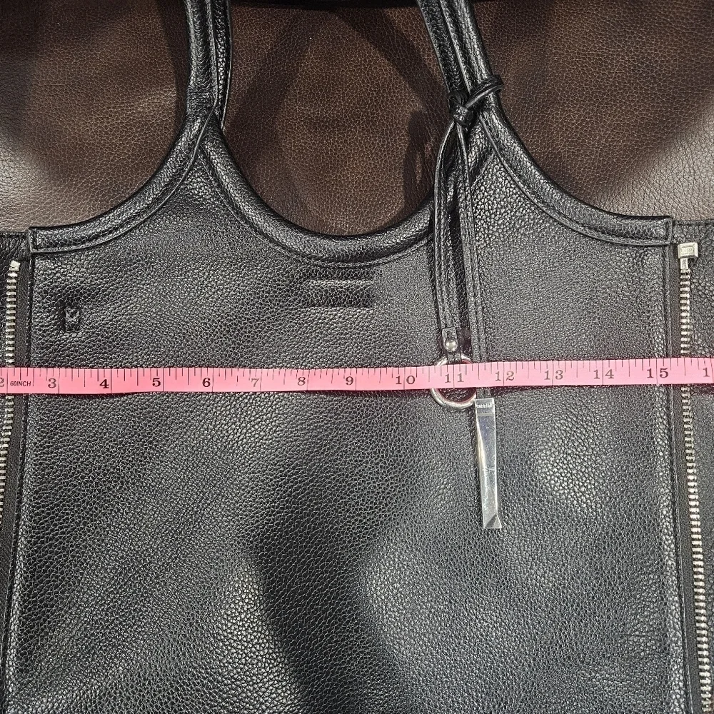 Calvin Klein Gabrianna Novelty Slim Side Zip Tote/ Book Bag Black Vegan Leather